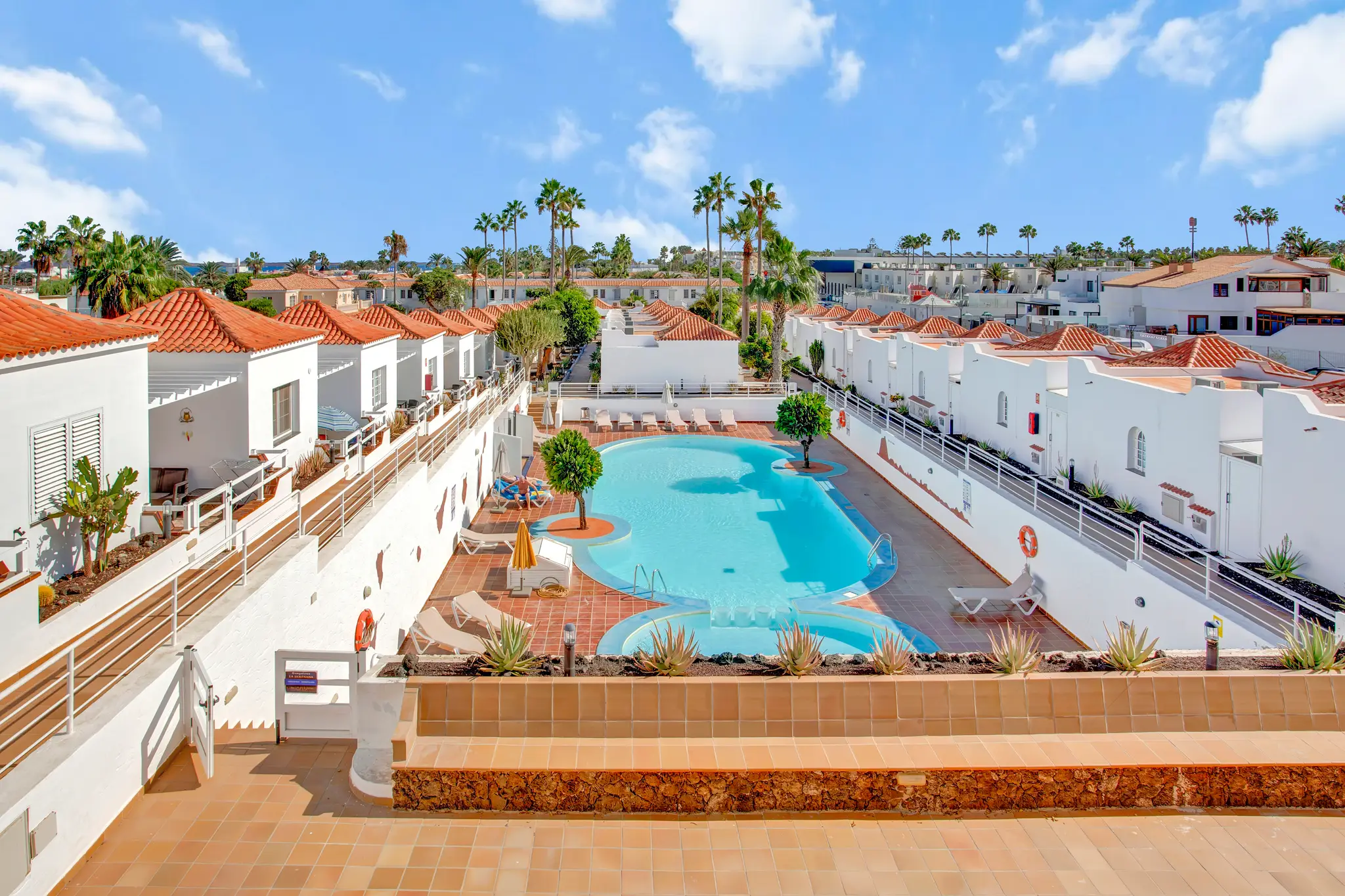 Elevated view over the pool and complex